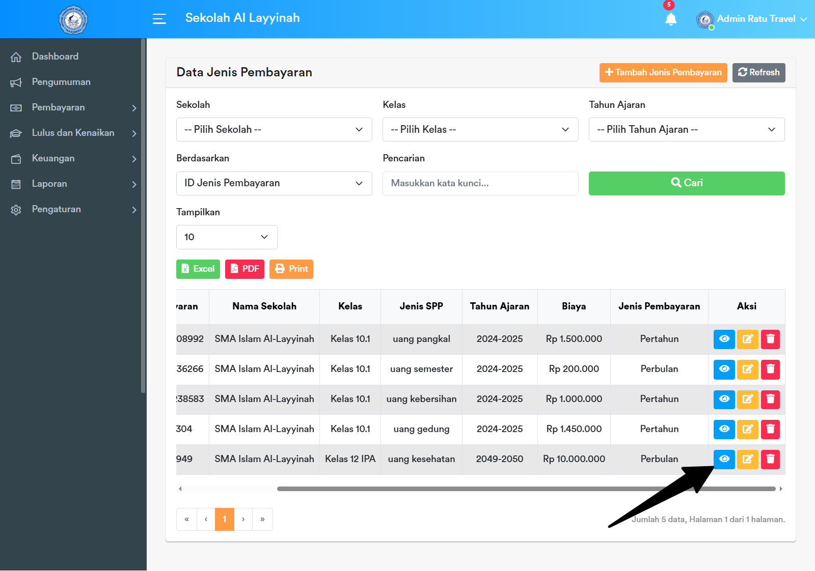 Tombol Detail Jenis Pembayaran